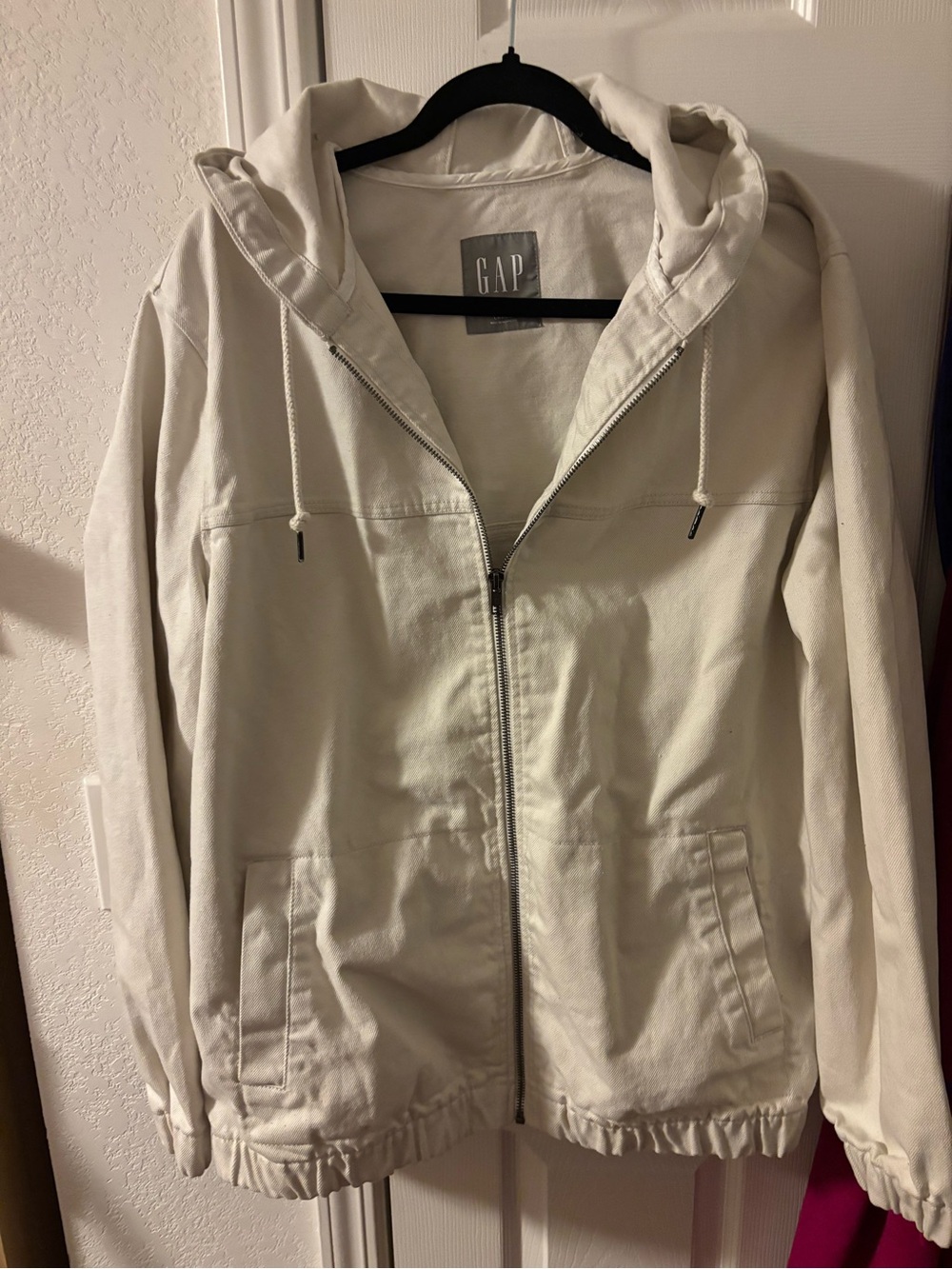 GAP Off-White Cream Zip Front Hooded Bomber Jacket